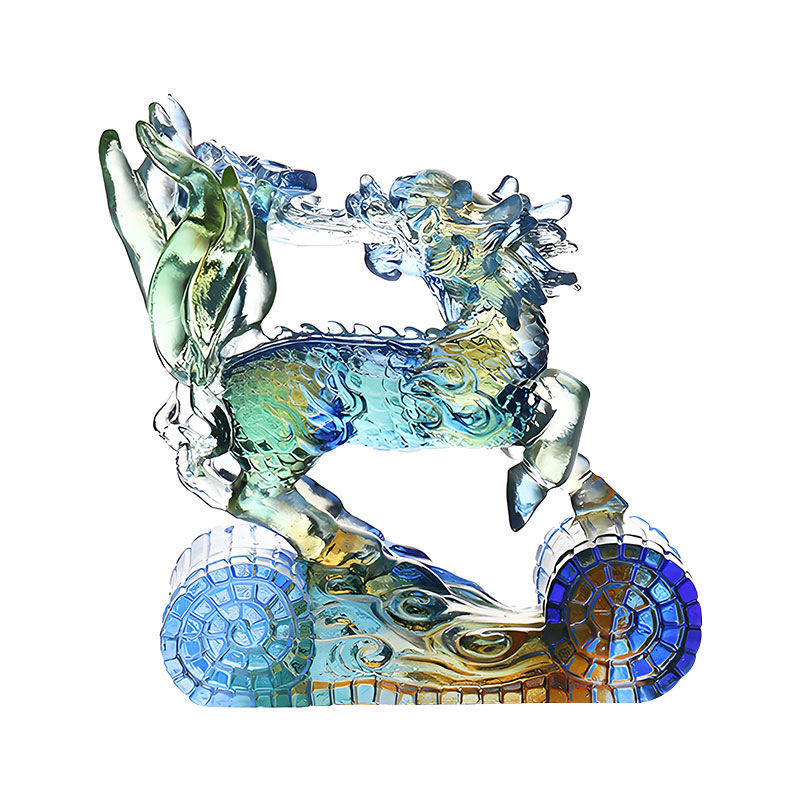 Wisdom Kirin blå bärnsten grön färgad glaskristall prydnad