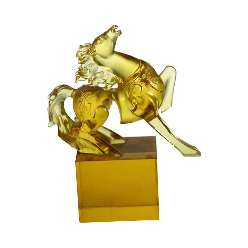Golden Horse Crystal Glass Seal Ornament
