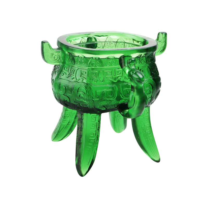 Smaragdgrönt stativ i kristallglas med öronformade handtag