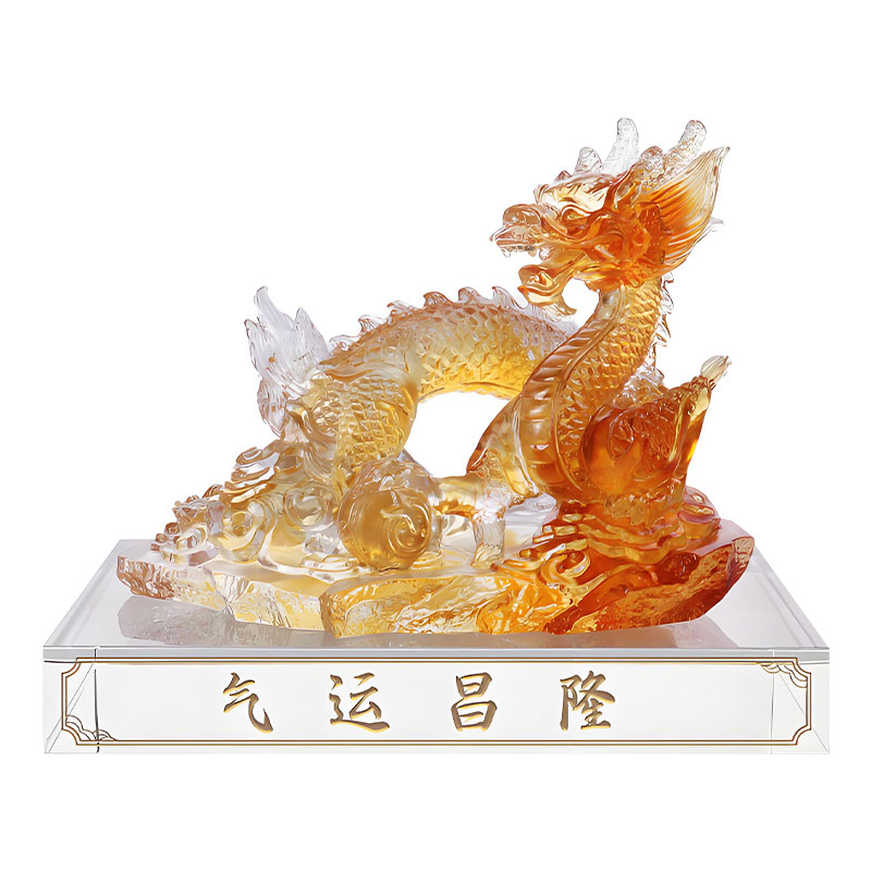 Prosperous Fortune- Ljus bärnsten liuli kristall drake prydnad