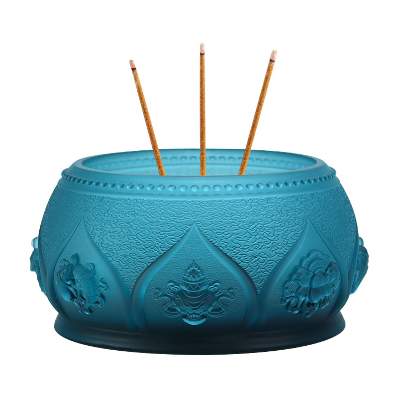 Kungsblå åtta lovande symboler buddhistiska altare Kristallglas erbjudanden