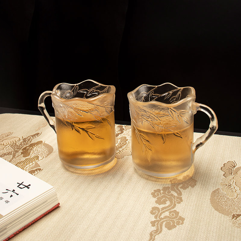 Bambu blad relief glaskoppar med handtag