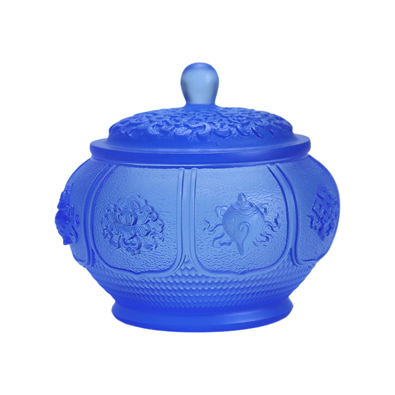 Åtta skatter Lotus-serien buddhistiska altare Kristallglas Offerings Set