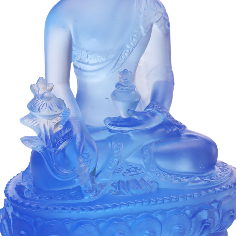 Färgglad Liuli Crystal Medicine Buddha staty
