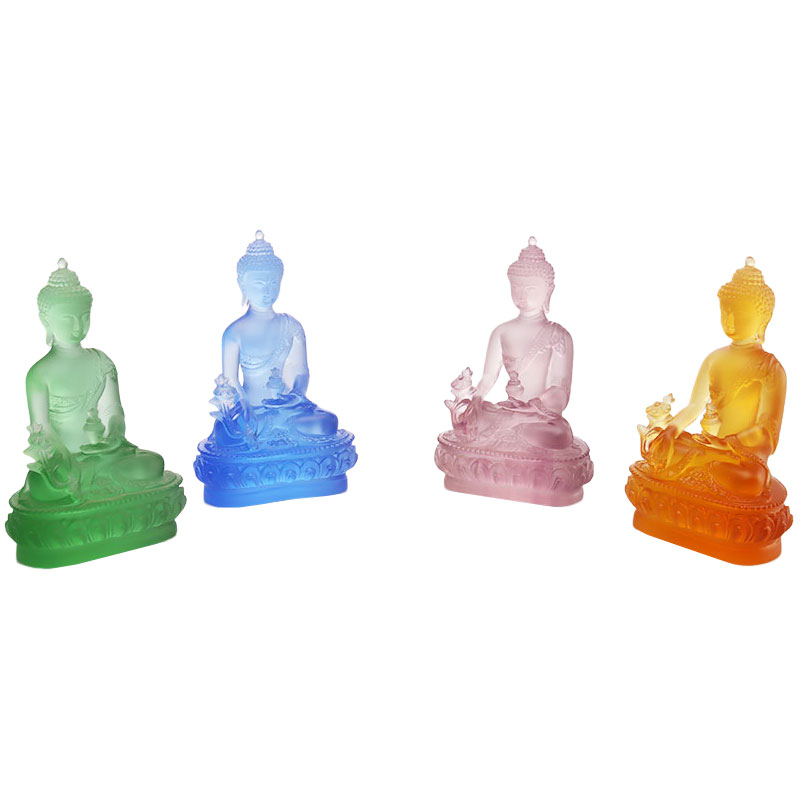 Färgglad Liuli Crystal Medicine Buddha staty